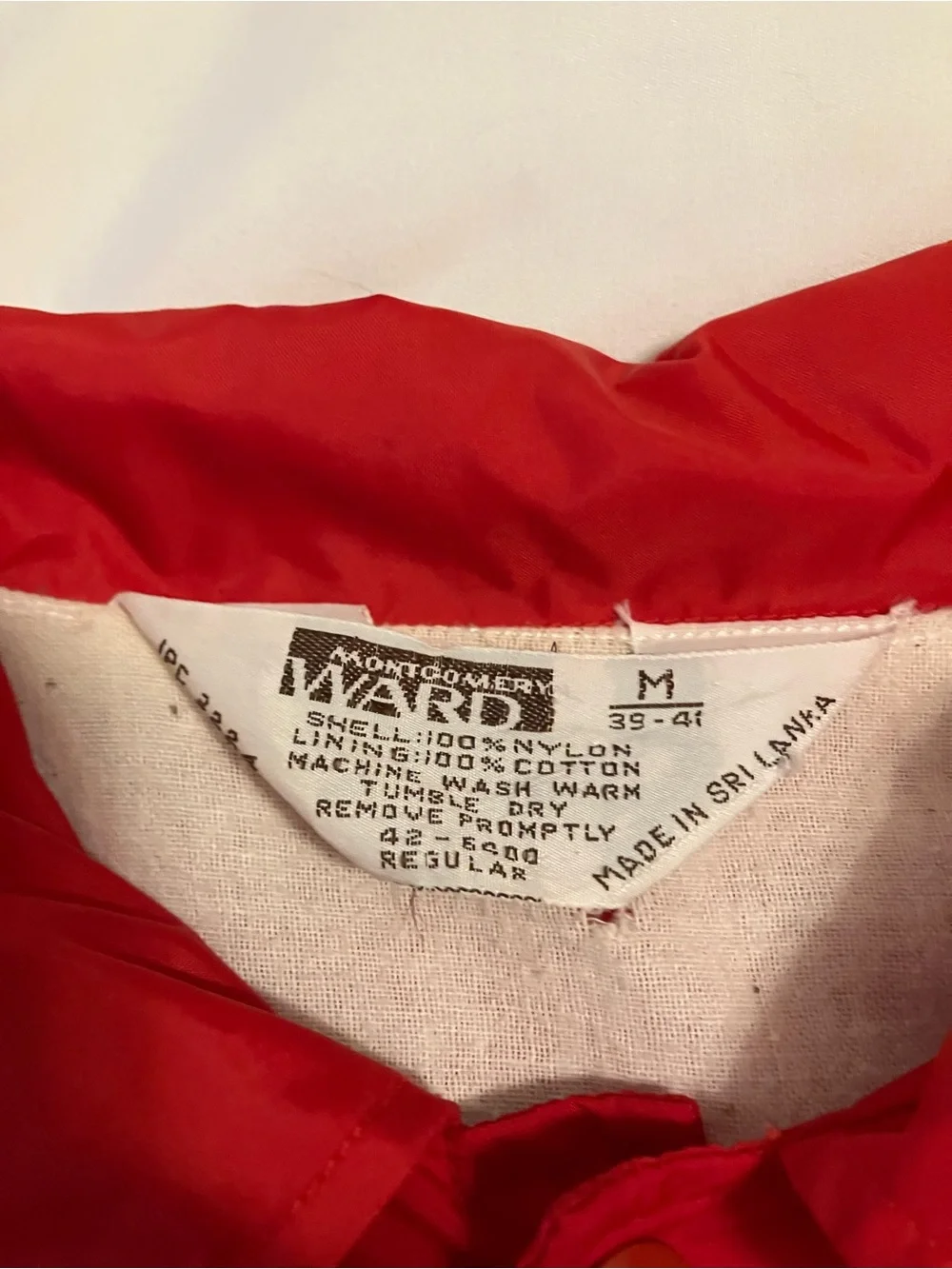Vintage Montgomery Ward Red Nylon Coach Jacket Men’s M 39-41 Snap Front USA